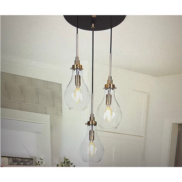 New 3 Light Island Metal and Bell Glass Cluster Island Fixture - Picture 1 of 4
